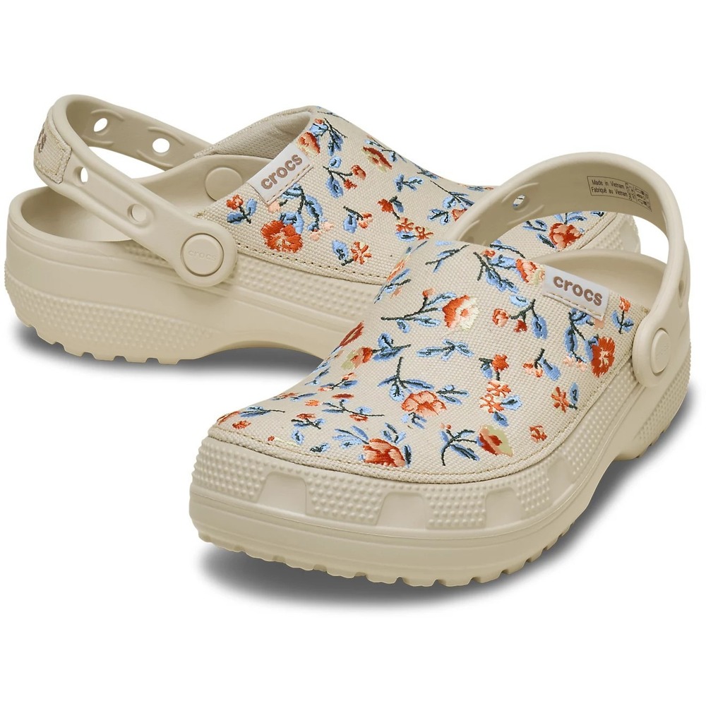Crocs Classic Crafted Crafted Canvas Floral White Frappe Clog Women's Size 9